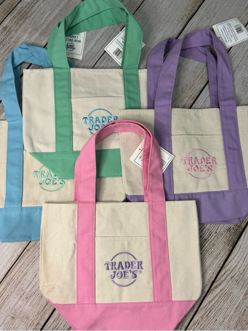 Set of 4 - 2026 Trader Joe's Pastel Mini Canvas Totes Spring Colors